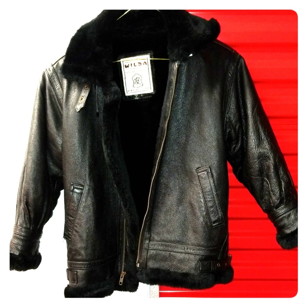 Wilda genuine leather fake fur bomber kids black
